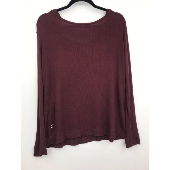 ZYIA Active Maroon Deep Red Waffle Knit Rayon Long Sleeve Wide Neck Shirt XS - Picture 4 of 6